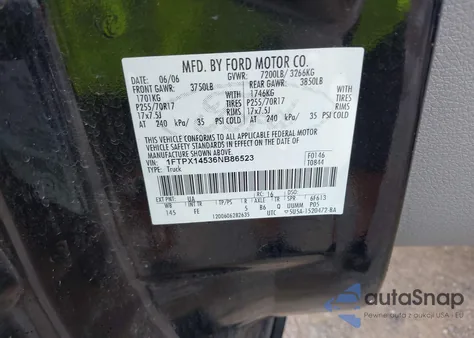 2006 Ford F-150 Fx4/Lariat/Xl/Xlt z USA, uszkodzony, nr VIN 1FTPX14536NB86523